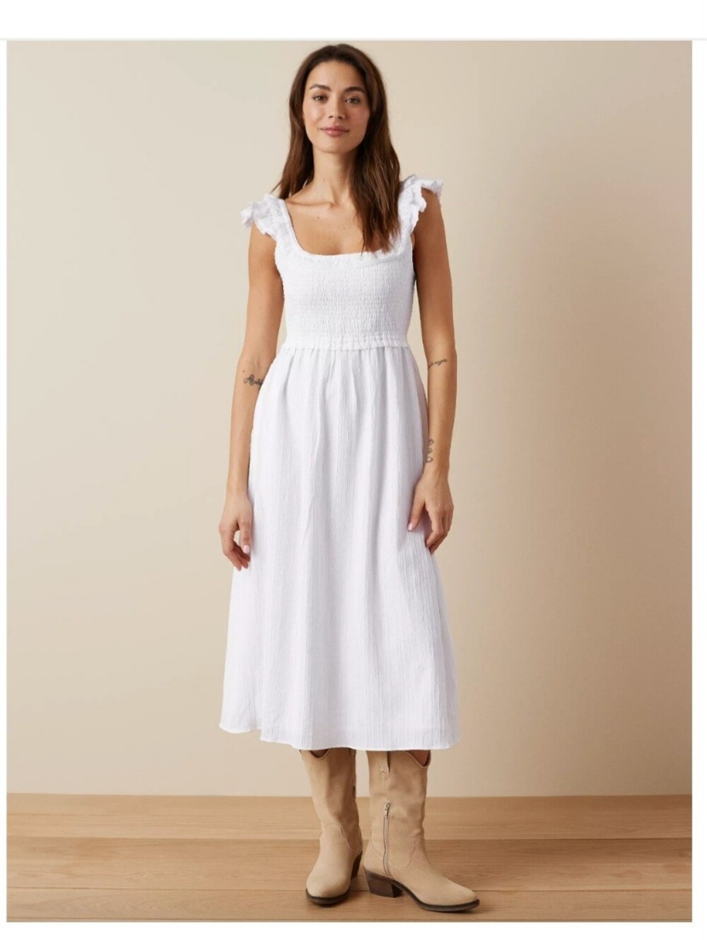 American Eagle Outfitters White Flutter Sleeve Dress NWT